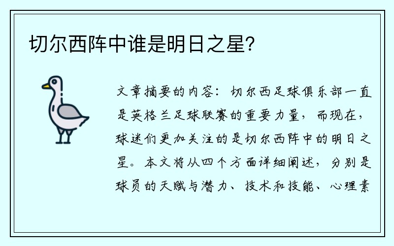 切尔西阵中谁是明日之星？